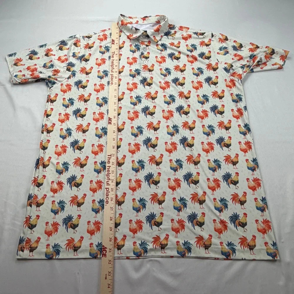 Waggle Golf Polo Shirt Mens 2XL White Rooster "Feeling Cocky" Print Performance - Picture 5 of 8
